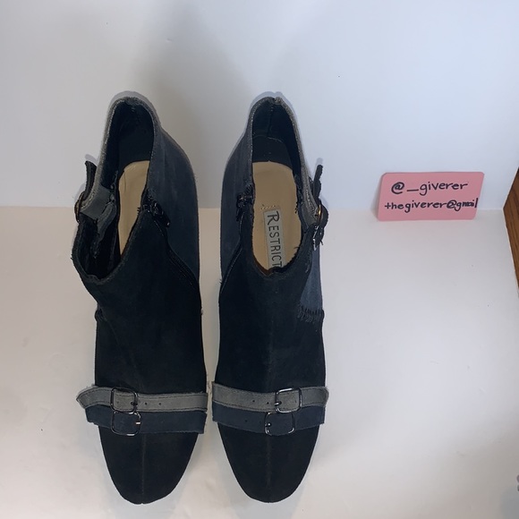 Restricted Suede Black & Blue Patchwork Wedge Buckle Booties - Picture 6 of 16
